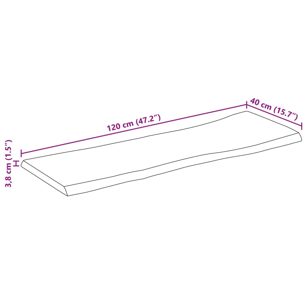 Piano Tavolo 120x40x3,8 cm Rettangolare Legno Acacia Bordi Vivi 370638