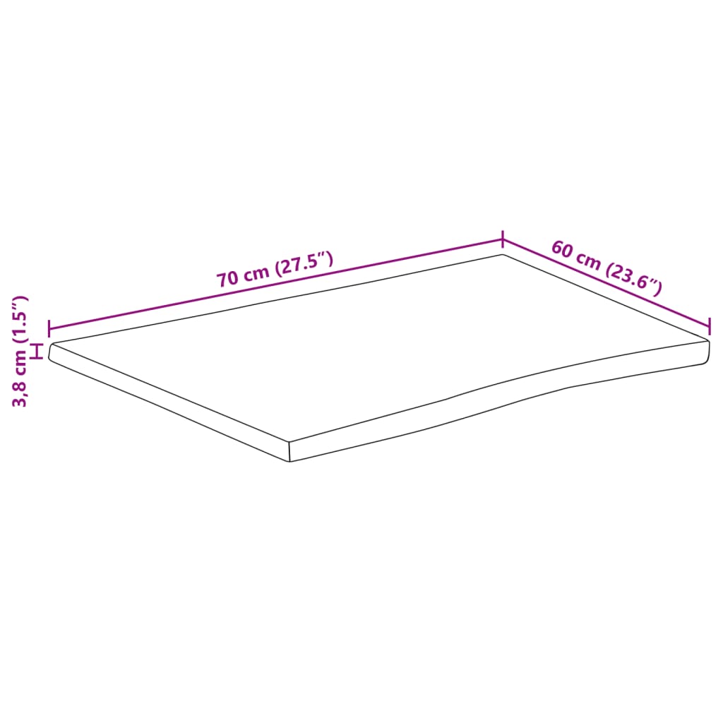 Piano Tavolo 70x60x3,8 cm Rettangolare Legno Acacia Bordi Vivi 370643