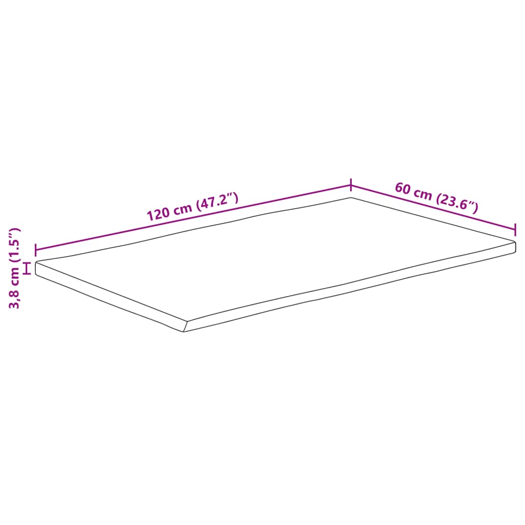 Piano Tavolo 120x60x3,8 cm Rettangolare Legno Acacia Bordi Vivi 370648