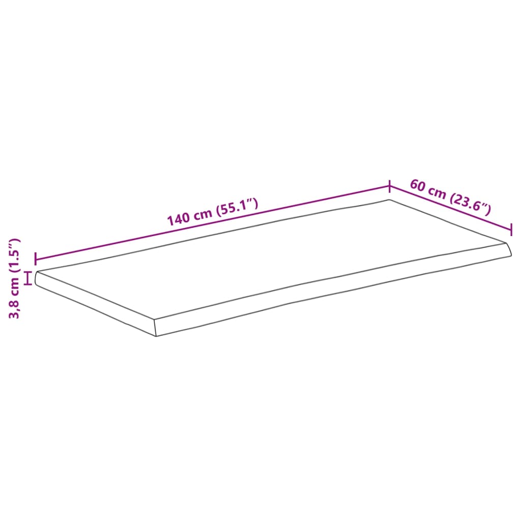 Piano Tavolo 140x60x3,8 cm Rettangolare Legno Acacia Bordi Vivi 370649