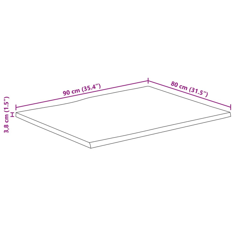 Piano Tavolo 90x80x3,8 cm Rettangolare Legno Acacia Bordi Vivi 370651