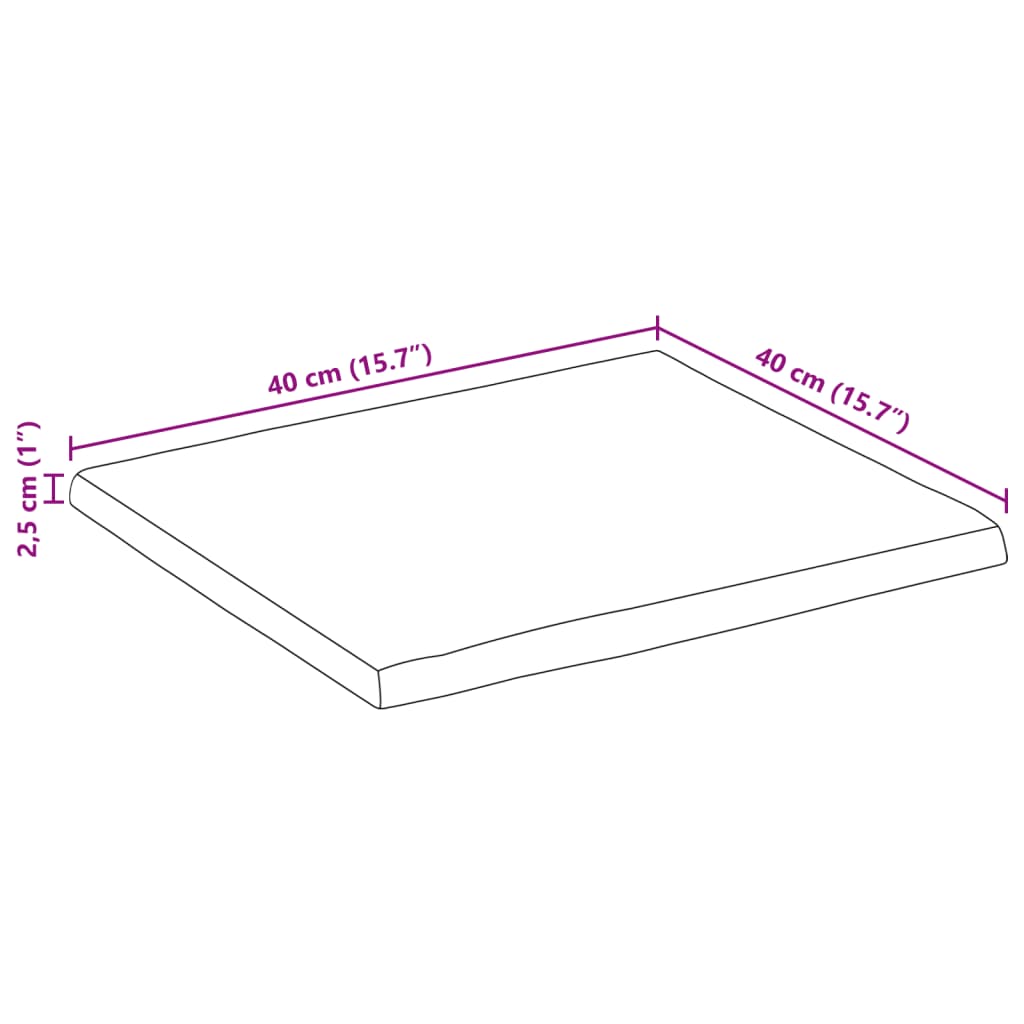 Piano Tavolo Bordi Vivi 40x40x2,5cm Massello Mango Grezzo 370654