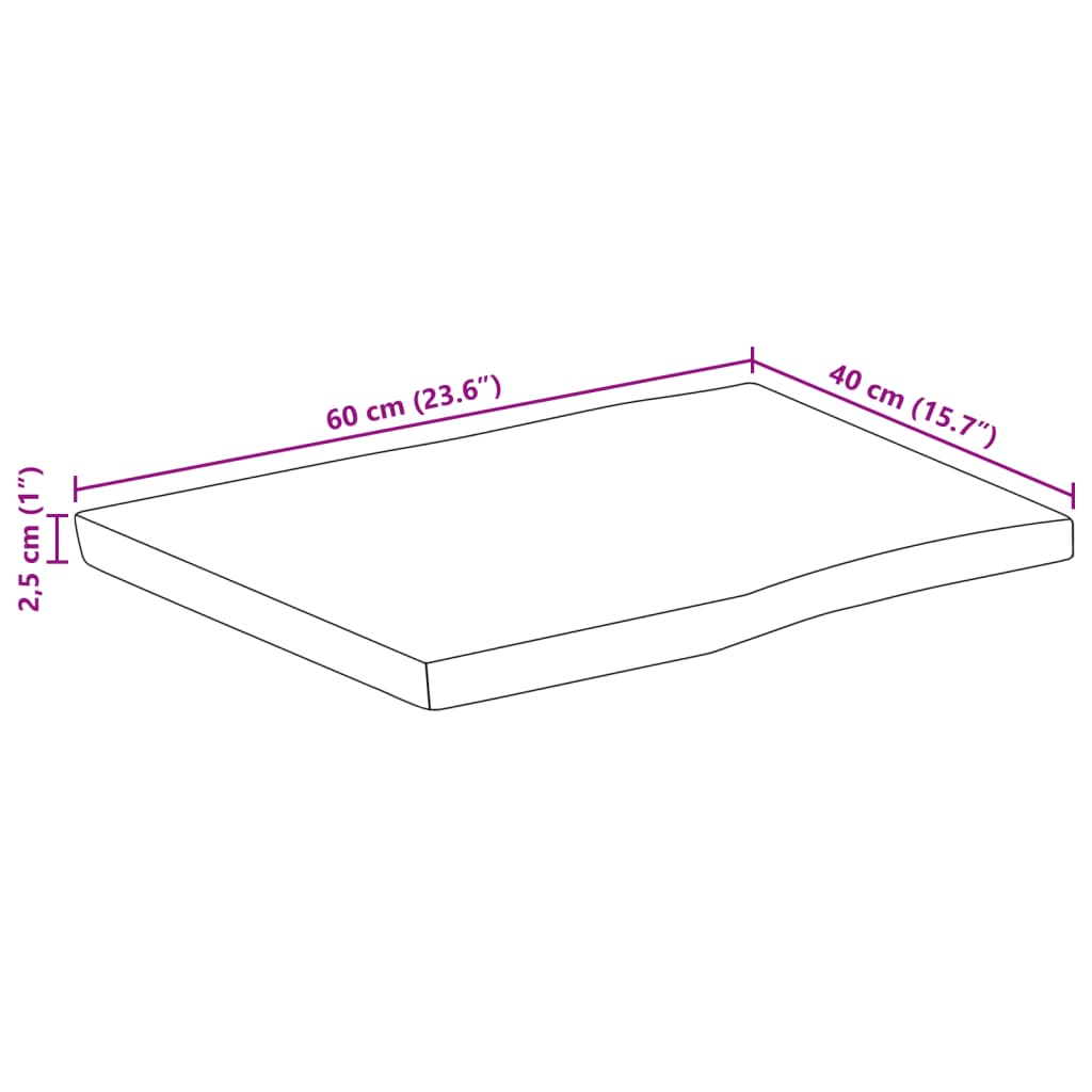 Piano Tavolo Bordi Vivi 60x40x2,5cm Legno Massello Mango Grezzo 370656