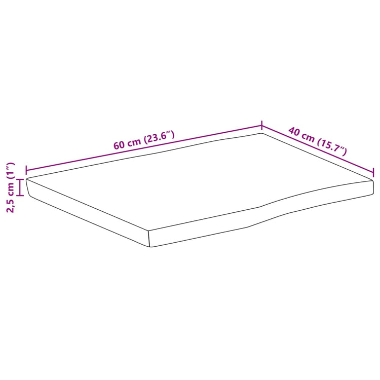 Piano Tavolo Bordi Vivi 60x40x2,5cm Legno Massello Mango Grezzo 370656