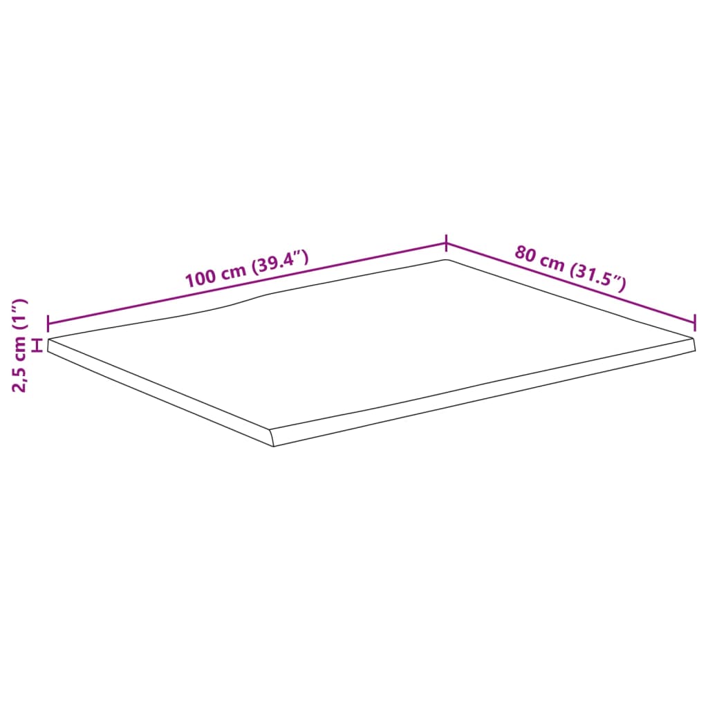 Piano Tavolo Bordi Vivi 100x80x2,5 cm Legno di Mango Grezzo 370676