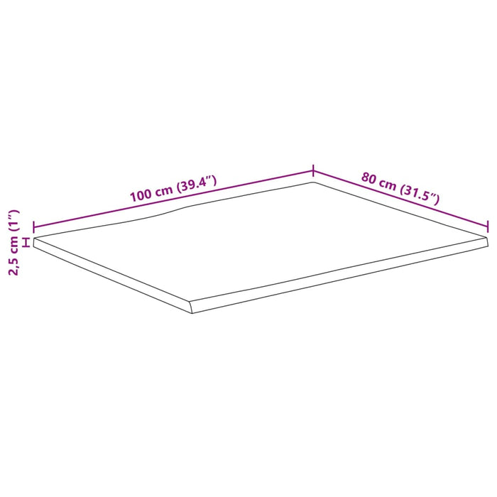 Piano Tavolo Bordi Vivi 100x80x2,5 cm Legno di Mango Grezzo 370676