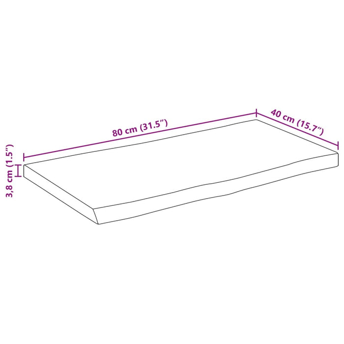 Piano Tavolo Bordi Vivi 80x40x3,8cm Legno Massello Mango Grezzo 370682