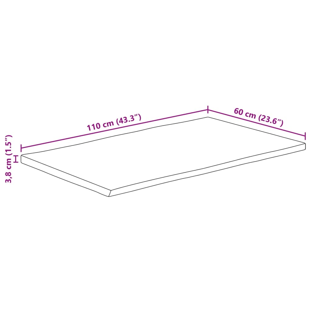 Piano Tavolo Bordi Vivi 110x60x3,8 cm Legno di Mango Grezzo 370695