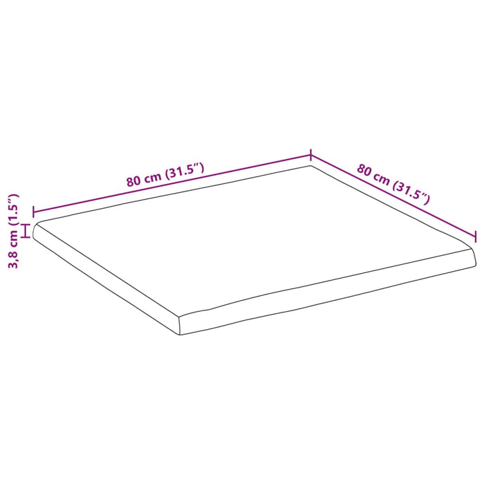 Piano Tavolo Bordi Vivi 80x80x3,8cm Legno Massello Mango Grezzo 370698