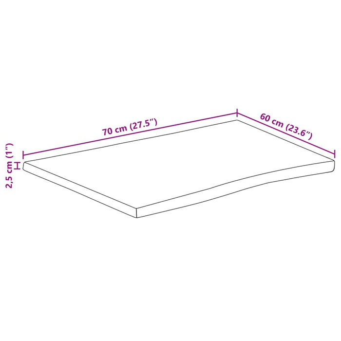 Piano per Tavolo 70x60x2,5cm Bordi Vivi in Legno Massello Mango 370715