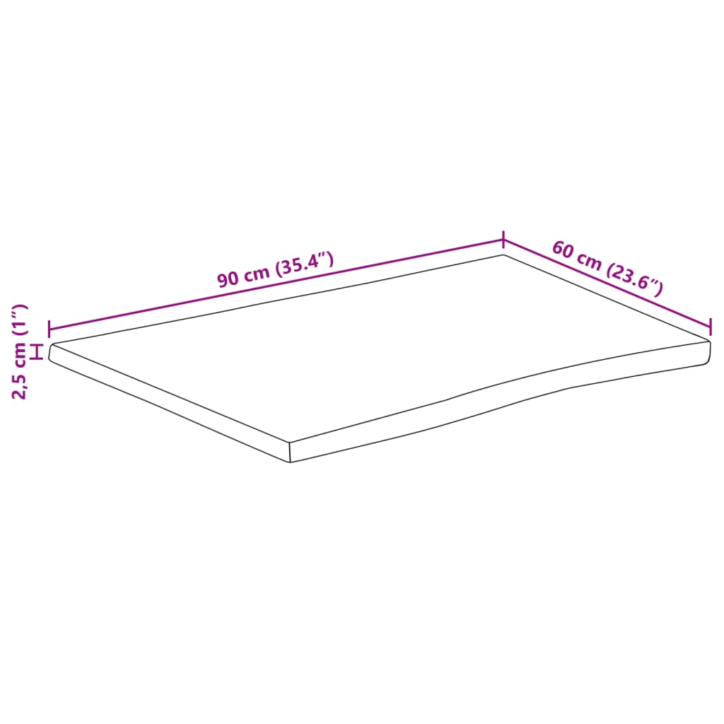 Piano per Tavolo 90x60x2,5cm Bordi Vivi in Legno Massello Mango 370717