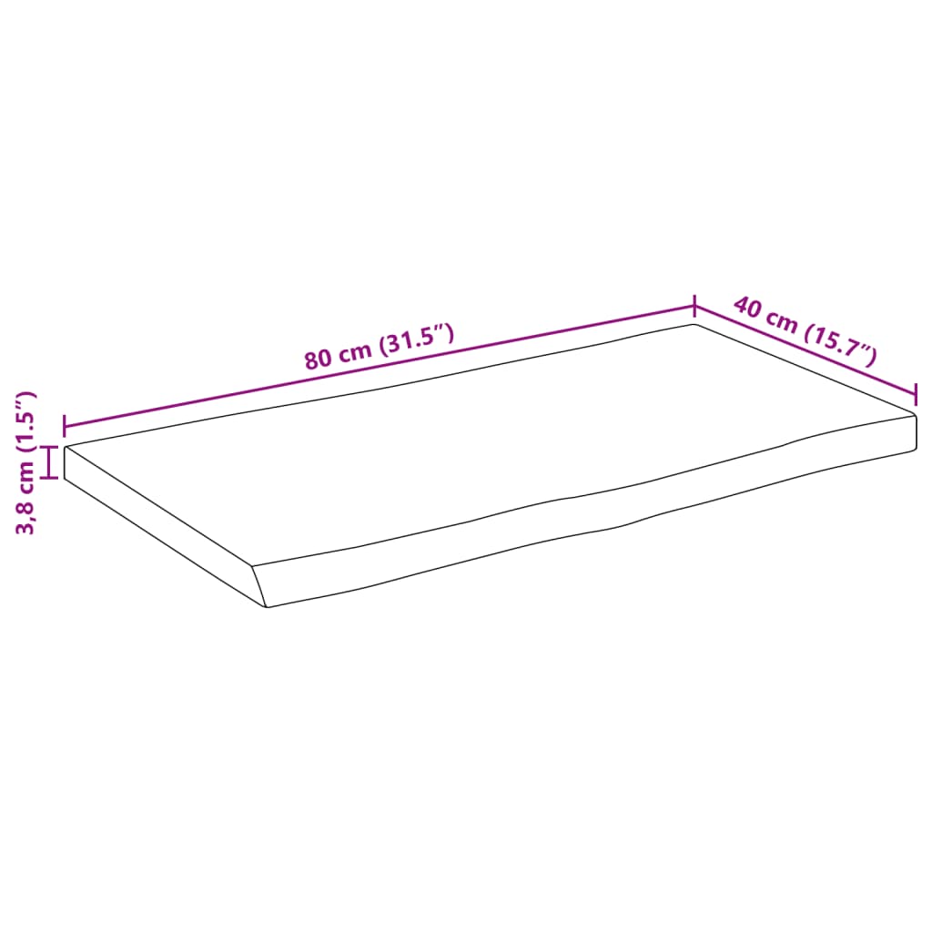 Piano per Tavolo 80x40x3,8cm Bordi Vivi in Legno Massello Mango 370730