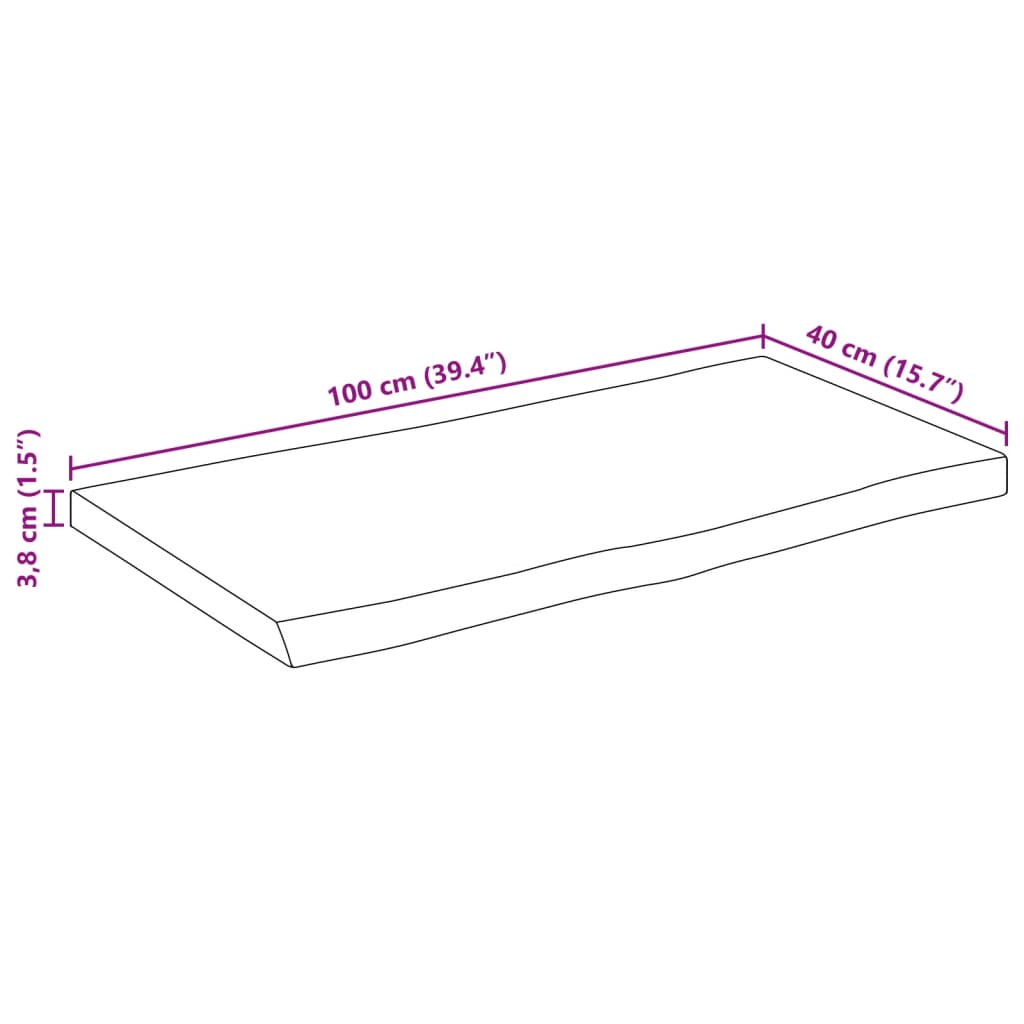 Piano Tavolo 100x40x3,8 cm Bordi Vivi in Legno Massello Mango 370732