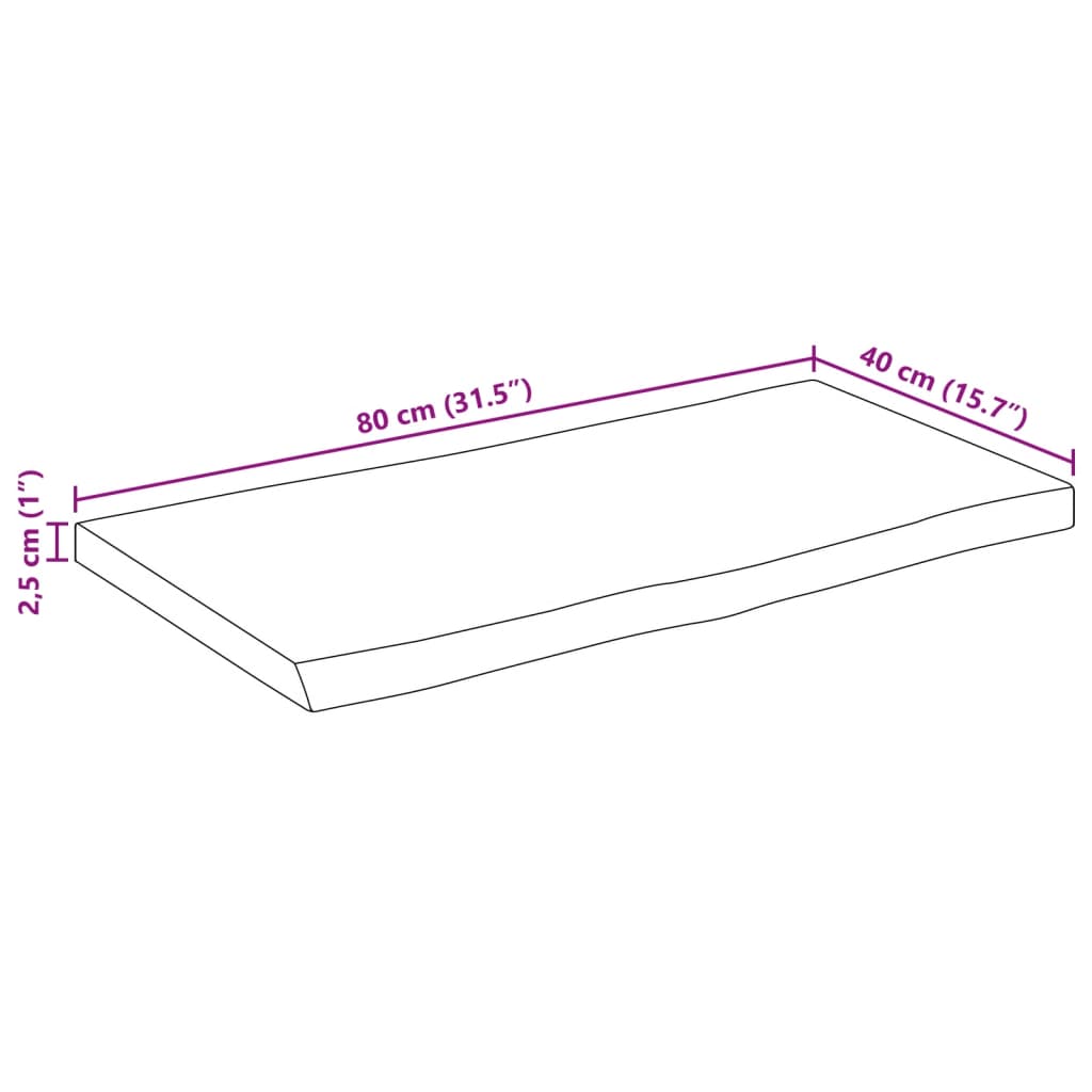 Piano Tavolo 80x40x2,5 cm Bordi Vivi in Legno Massello di Mango 370754