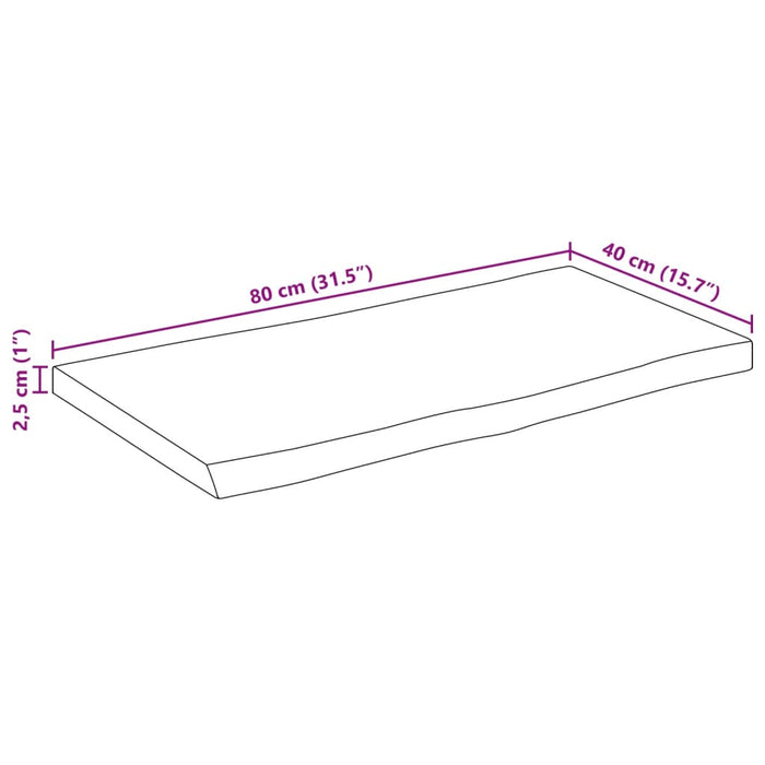 Piano Tavolo 80x40x2,5 cm Bordi Vivi in Legno Massello di Mango 370754