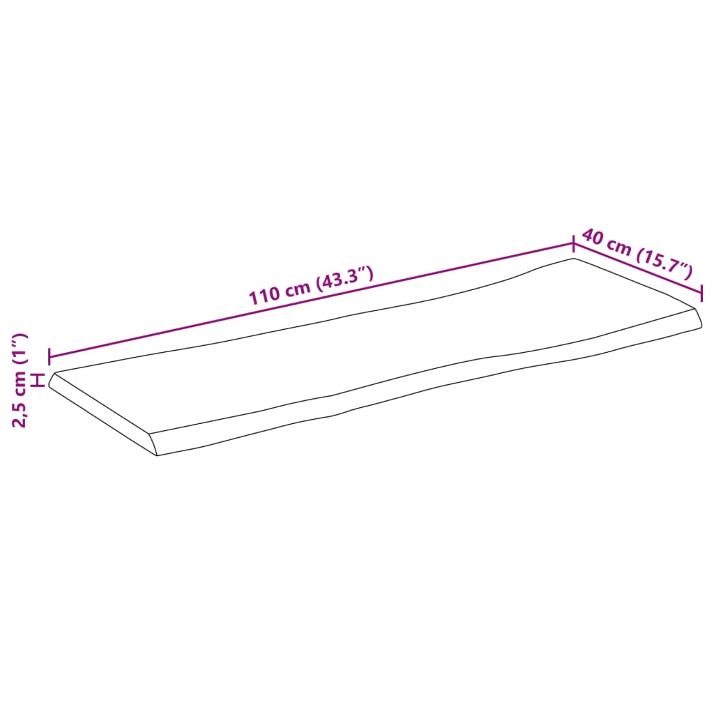 Piano Tavolo 110x40x2,5 cm Bordi Vivi in Legno Massello Mango 370757