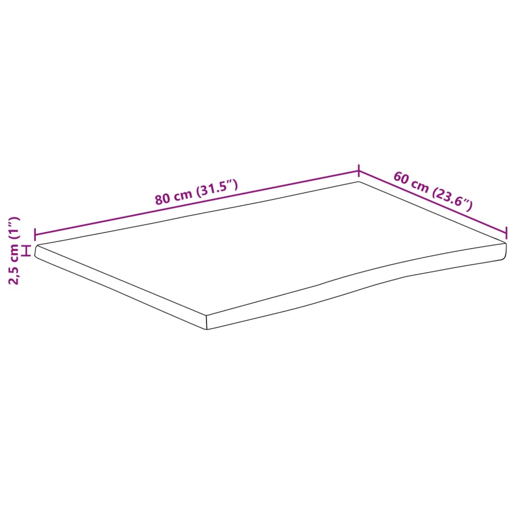 Piano per Tavolo 80x60x2,5cm Bordi Vivi in Legno Massello Mango 370764