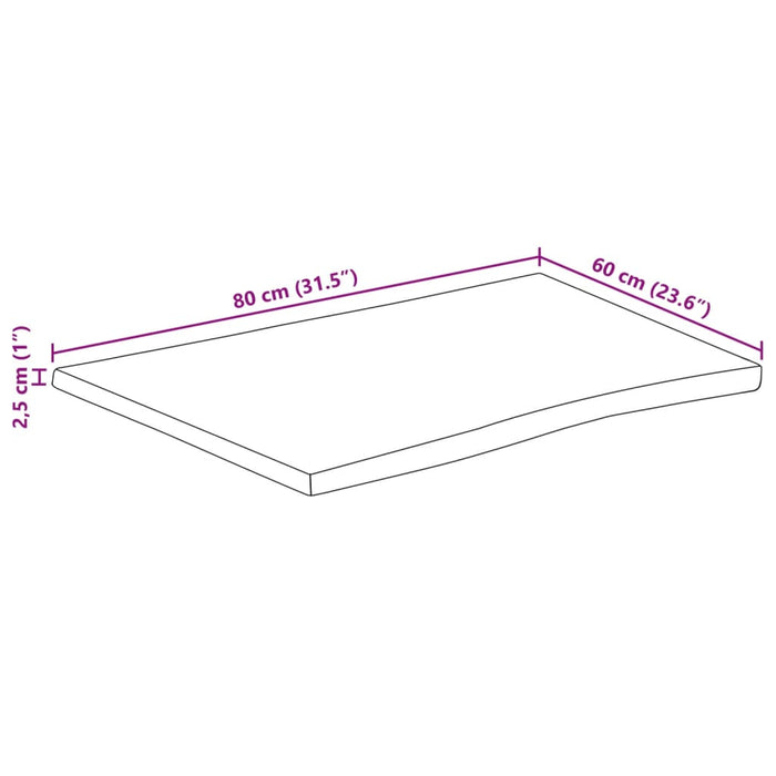 Piano per Tavolo 80x60x2,5cm Bordi Vivi in Legno Massello Mango 370764