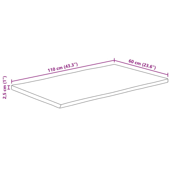 Piano Tavolo 110x60x2,5 cm Bordi Vivi in Legno Massello Mango 370767