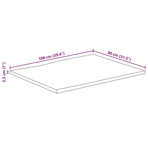 Piano Tavolo 100x80x2,5 cm Bordi Vivi in Legno Massello Mango 370772