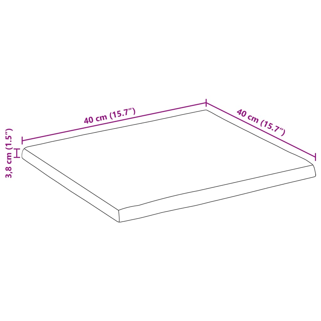 Piano per Tavolo 40x40x3,8cm Bordi Vivi in Legno Massello Mango 370774