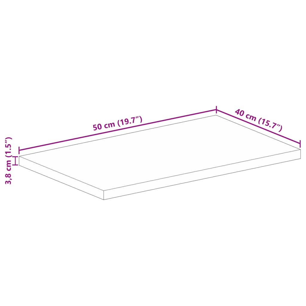 Piano Tavolo 50x40x3,8 cm Rettangolare Legno Massello Acacia 370968