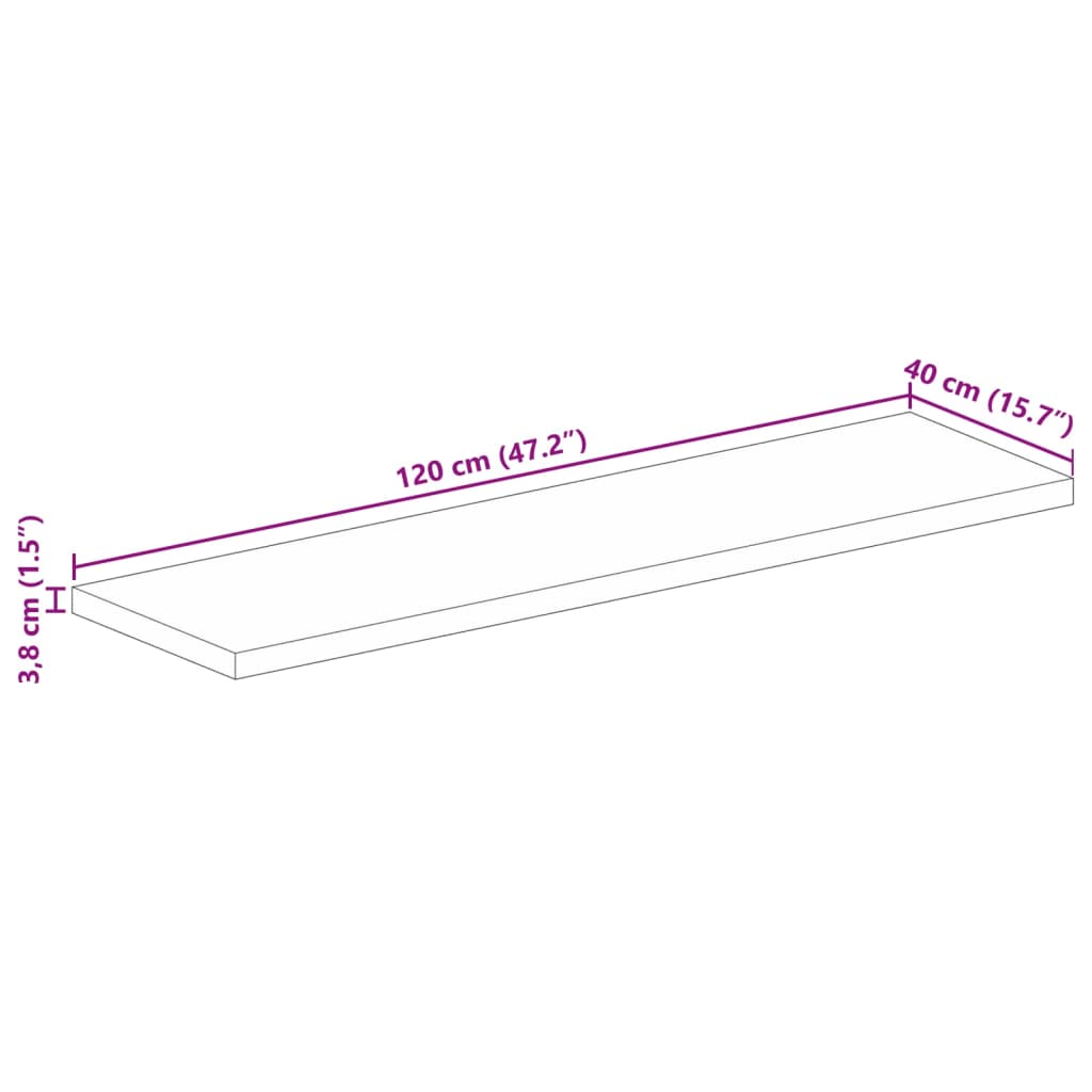 Piano Tavolo 120x40x3,8 cm Rettangolare Legno Massello Acacia 370975