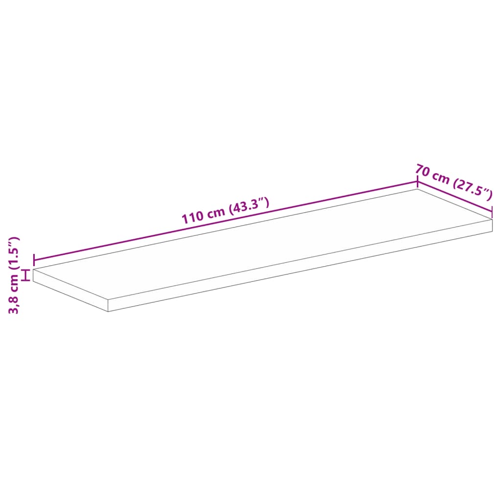 Piano Tavolo 110x70x3,8 cm Rettangolare in Massello di Recupero 371272