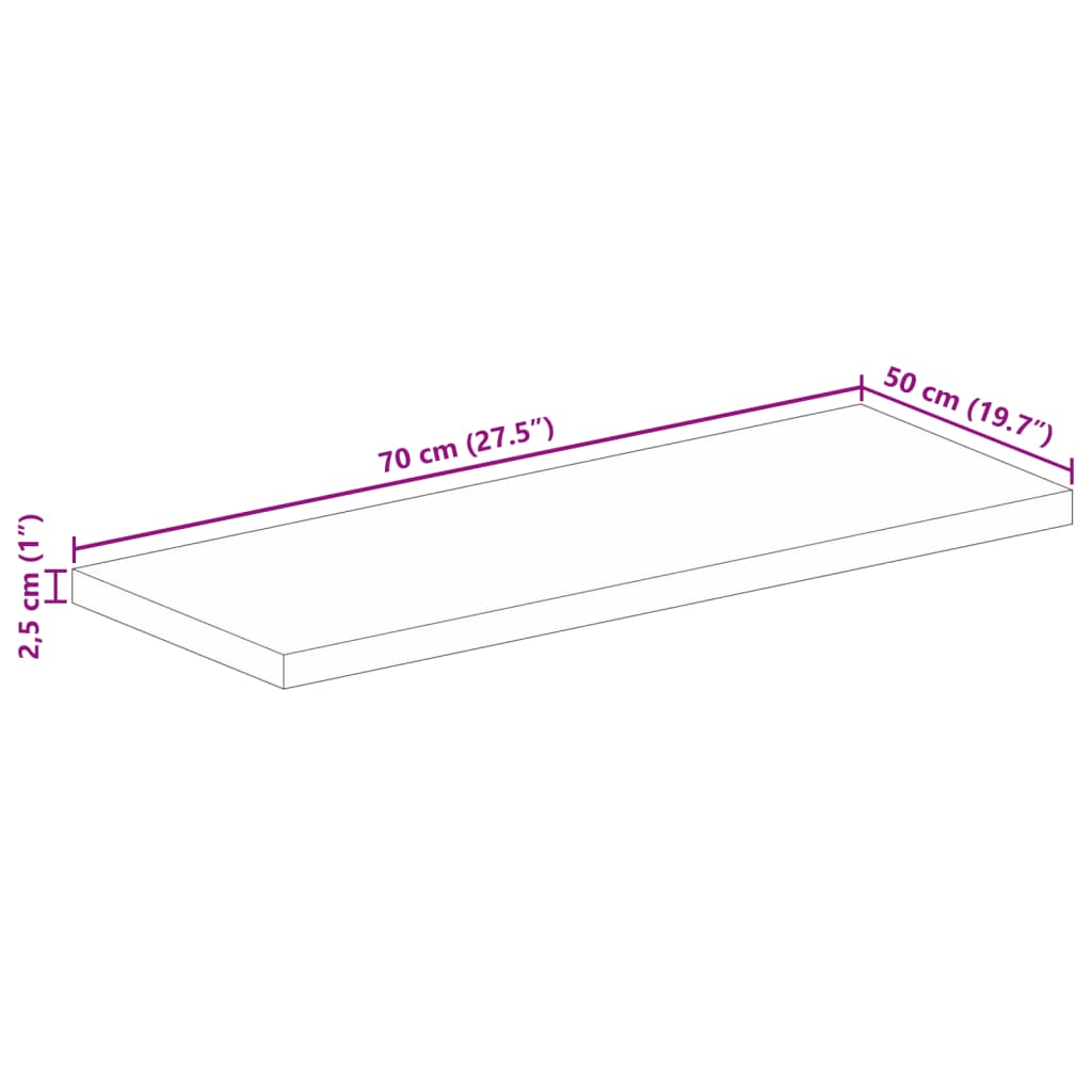 Piano per Tavolo 70x50x2,5cm Rettangolare Legno di Mango Grezzo 371317