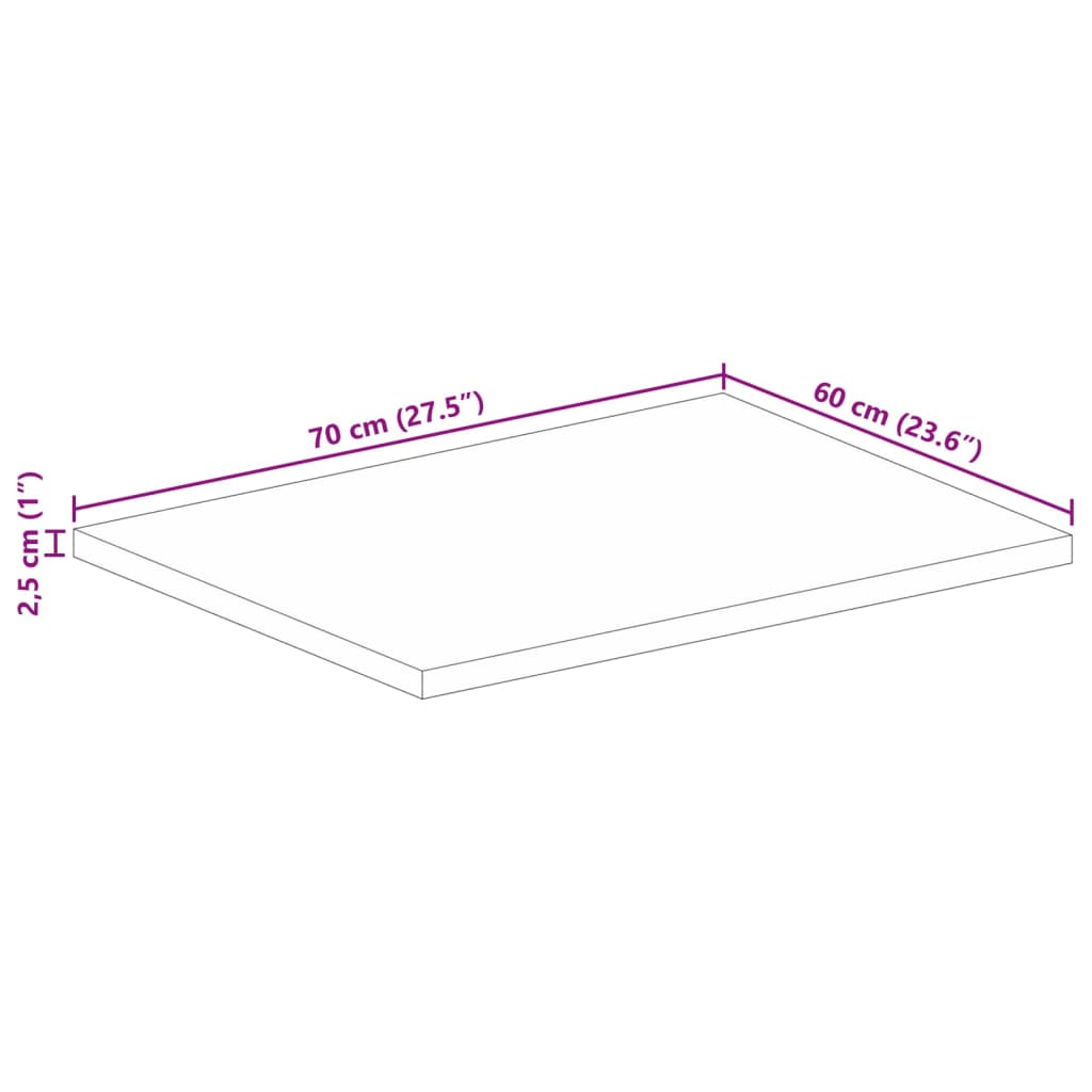 Piano per Tavolo 70x60x2,5cm Rettangolare Legno di Mango Grezzo 371328