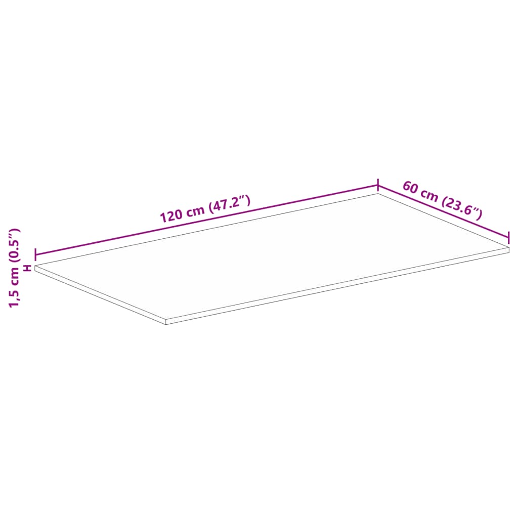 Piano per Tavolo 120x60x1,5 cm Rettangolare Legno Mango Grezzo 371336