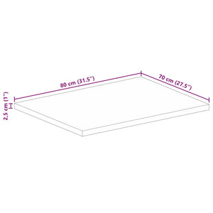 Piano per Tavolo 80x70x2,5cm Rettangolare Legno di Mango Grezzo 371343