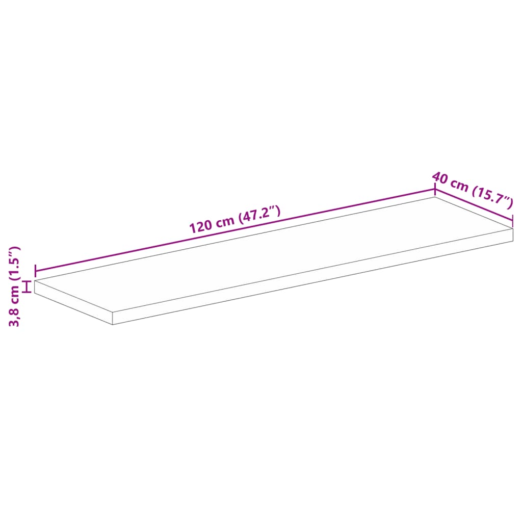 Piano per Tavolo 120x40x3,8cm Rettangolare Legno Massello Mango 371517