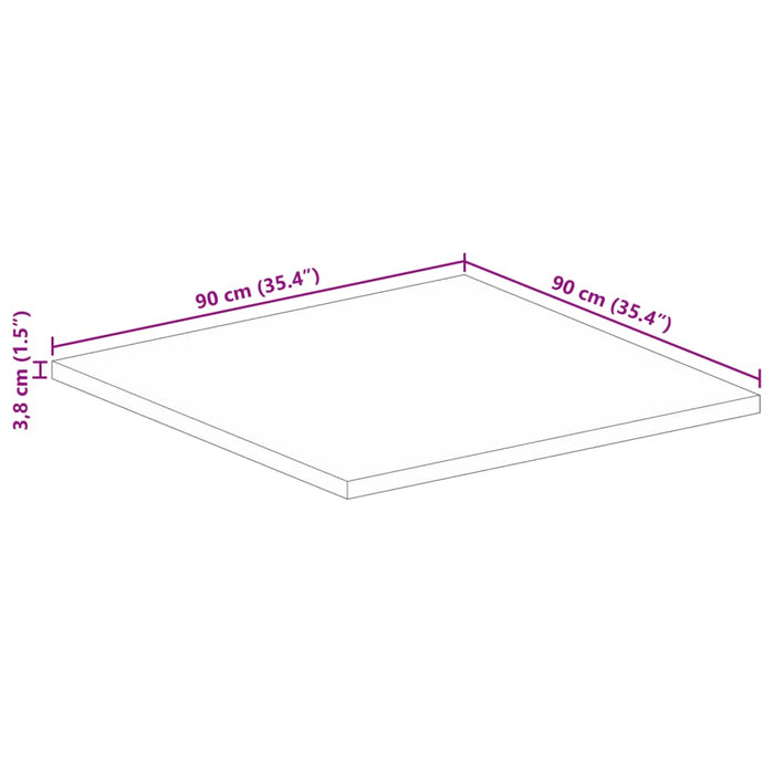 Piano per Tavolo 90x90x3,8 cm Quadrato Legno Massello di Mango 371549