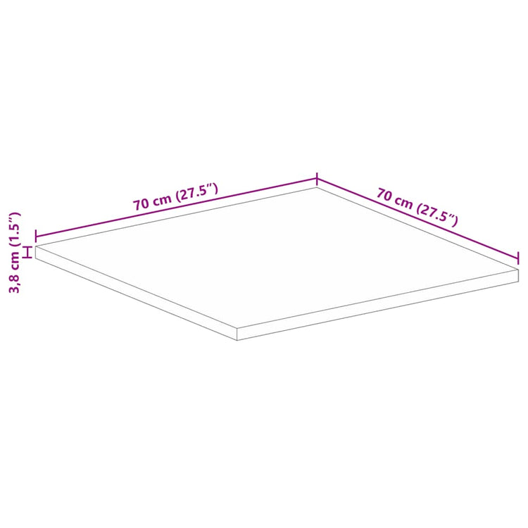 Piano per Tavolo 70x70x3,8 cm Quadrato Legno Massello di Mango 371669