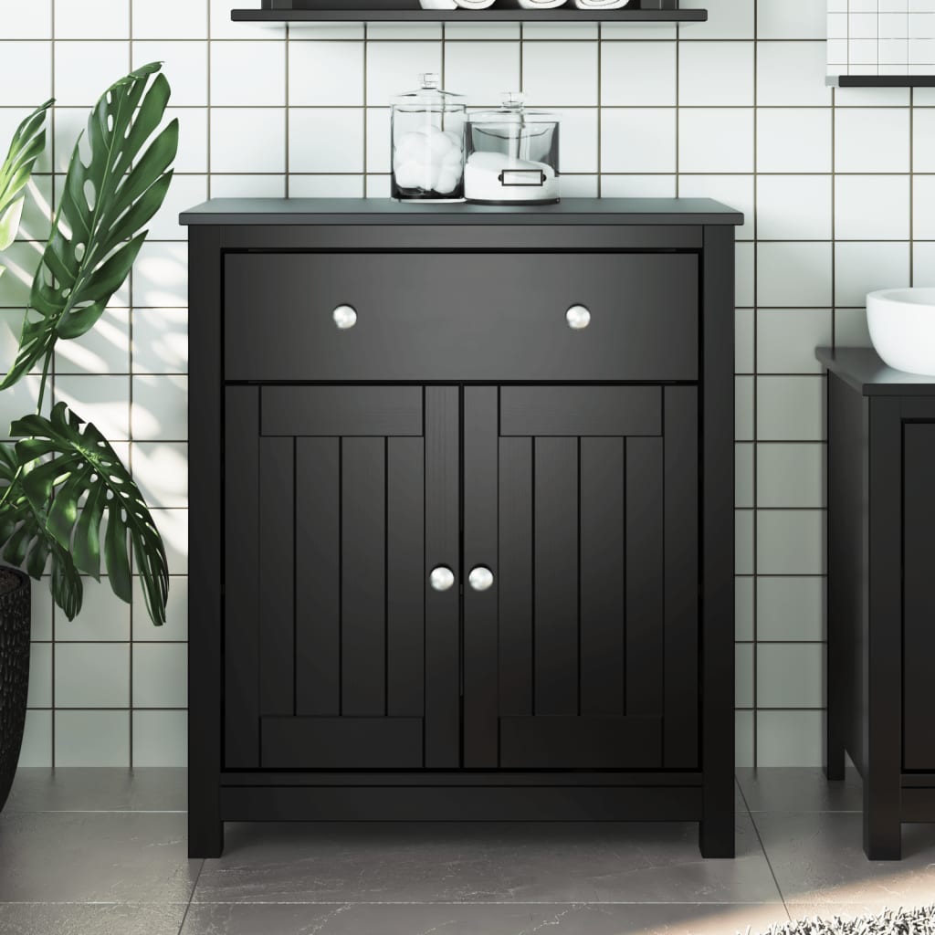 Mobile da Bagno BERG Nero 69,5x34x80 cm Legno Massello di Pino 358543