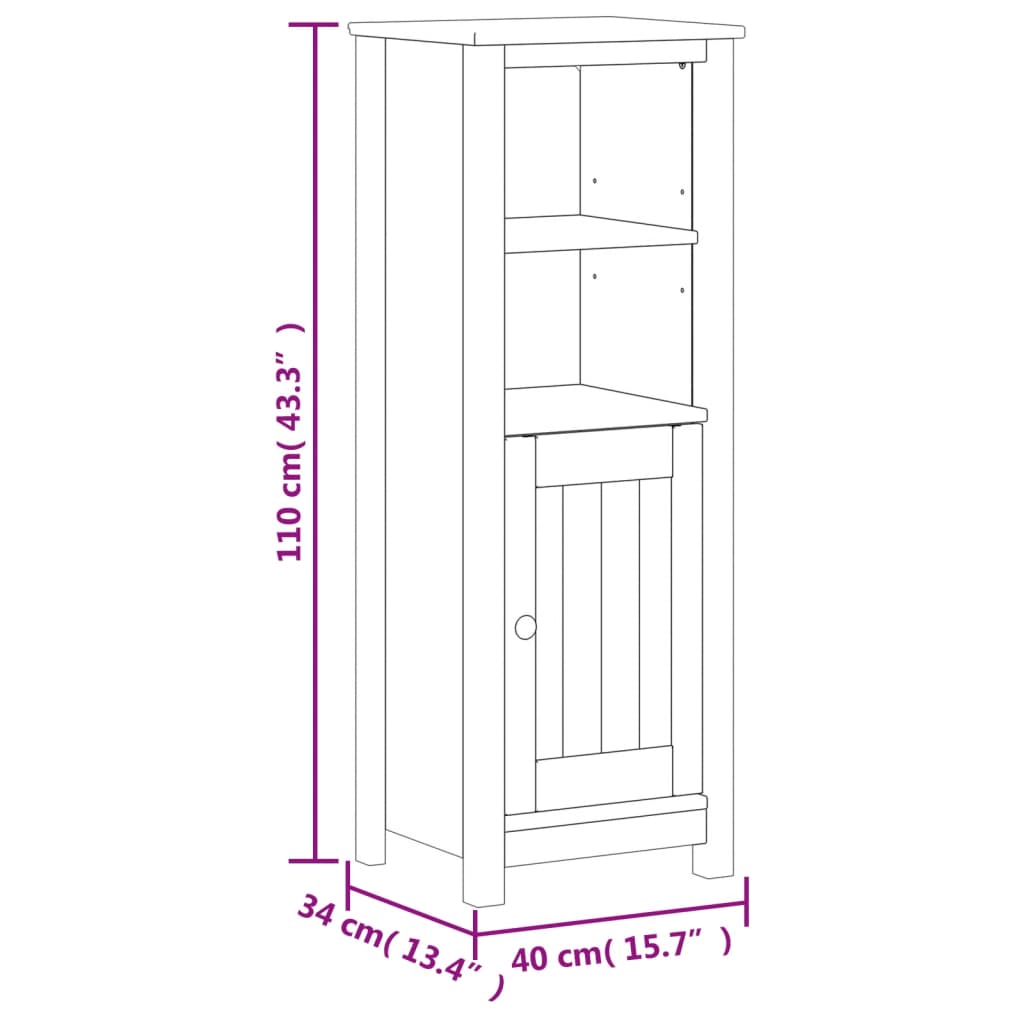 Mobile da Bagno BERG Bianco 40x34x110 cm Legno Massello di Pino 358544