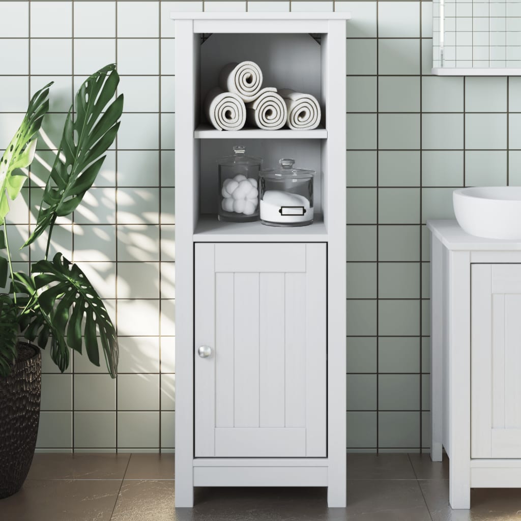 Mobile da Bagno BERG Bianco 40x34x110 cm Legno Massello di Pino 358544