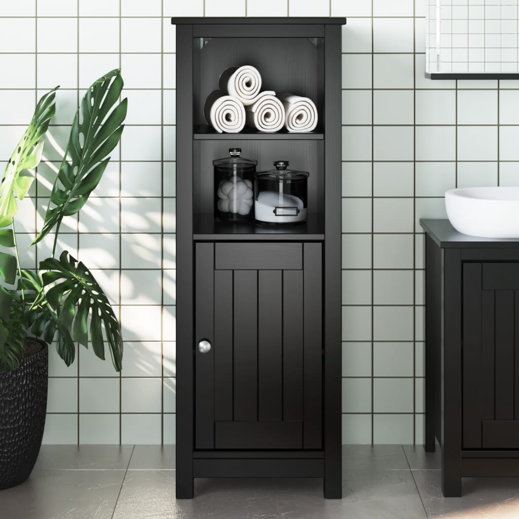 Mobile da Bagno BERG Nero 40x34x110 cm Legno Massello di Pino 358545