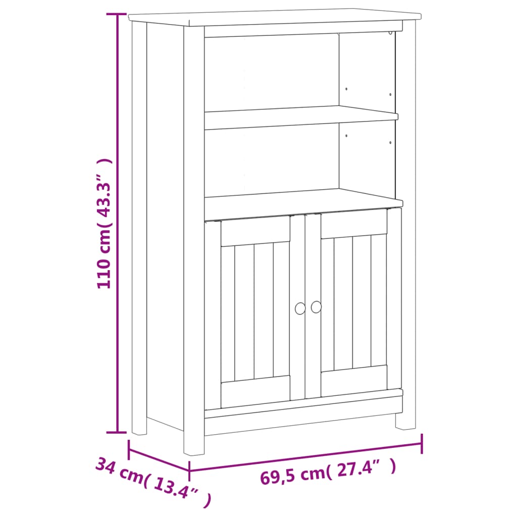 Mobile da Bagno BERG Nero 69,5x34x110 cm Legno Massello di Pino 358547