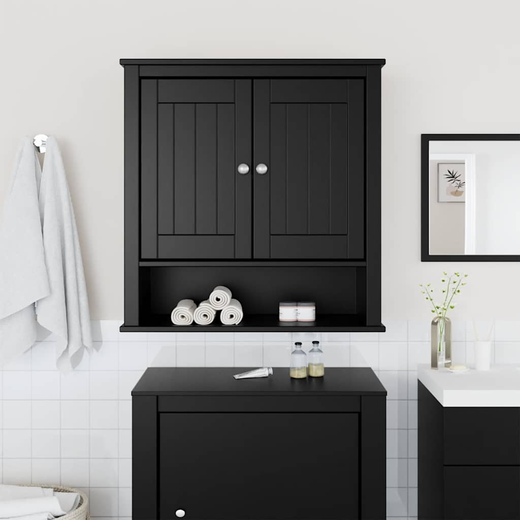 Mobile da Bagno a Muro BERG Nero 69,5x27x71,5cm Legno Massello 358551