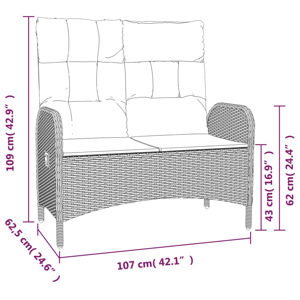 Set da Pranzo da Giardino 2 pz con Cuscini in Polyrattan Grigio 3203505