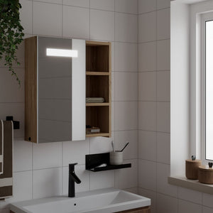 Armadietto Bagno con Specchio e LED Rovere 45x13x52 cm 357968