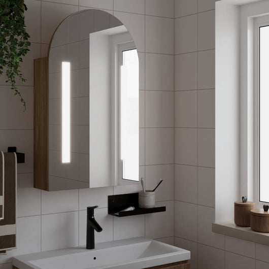 Armadietto Bagno con Specchio e LED ad Arco Rovere 42x13x70 cm 357976