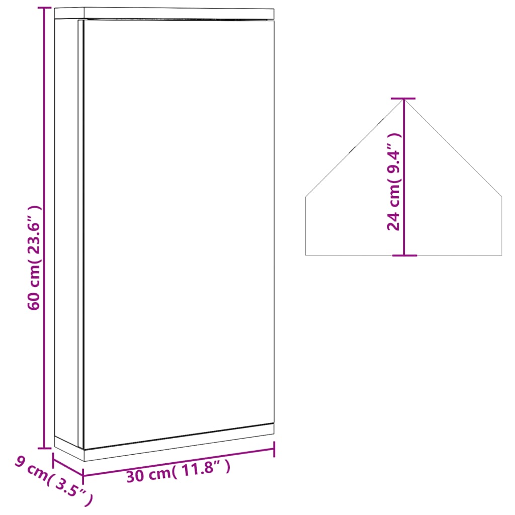 Armadietto Angolare con Specchio da Bagno Rovere 30x24x60 cm 357980