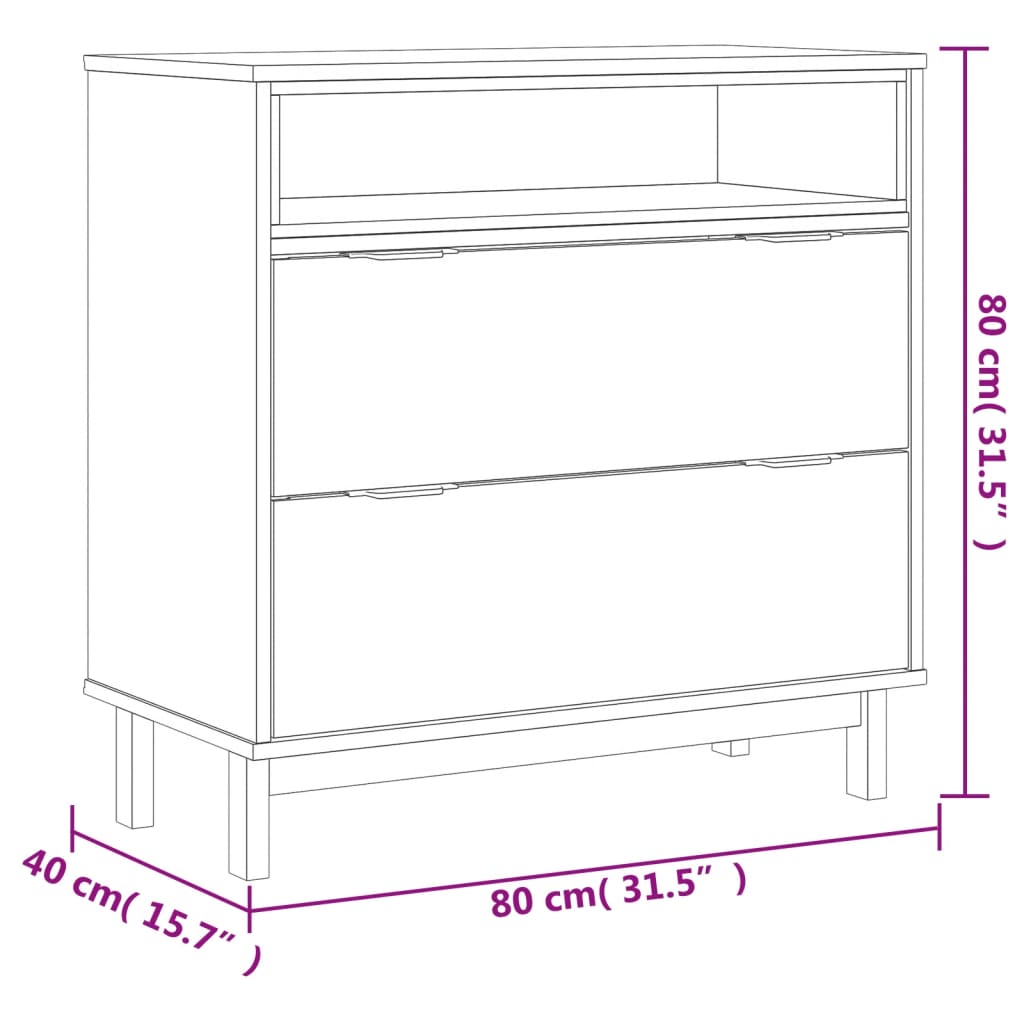 Cassettiera FLAM 80x40x80 cm in Legno Massello di Pino 357815