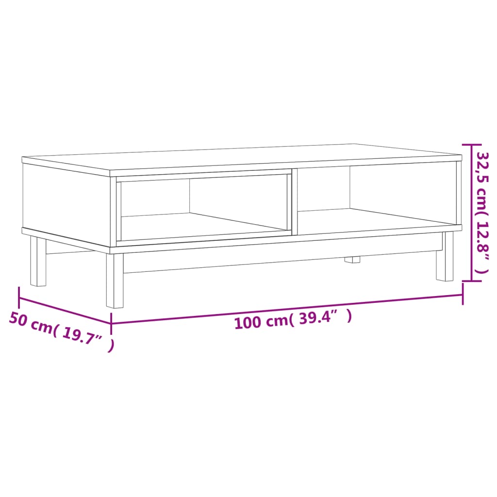 Tavolino da Salotto FLAM 100x50x32,5 cm Legno Massello di Pino 357822