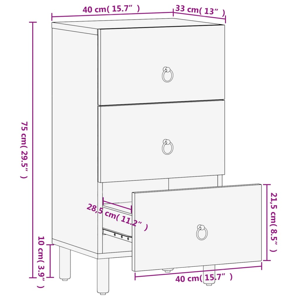 Credenza 40x33x75 cm in Legno Massello di Mango 358235