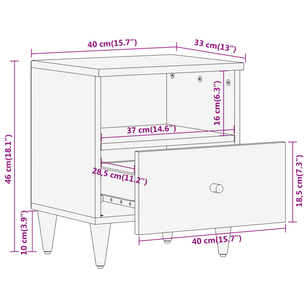 Comodino 40x33x46 cm in Legno Massello di Mango 358254