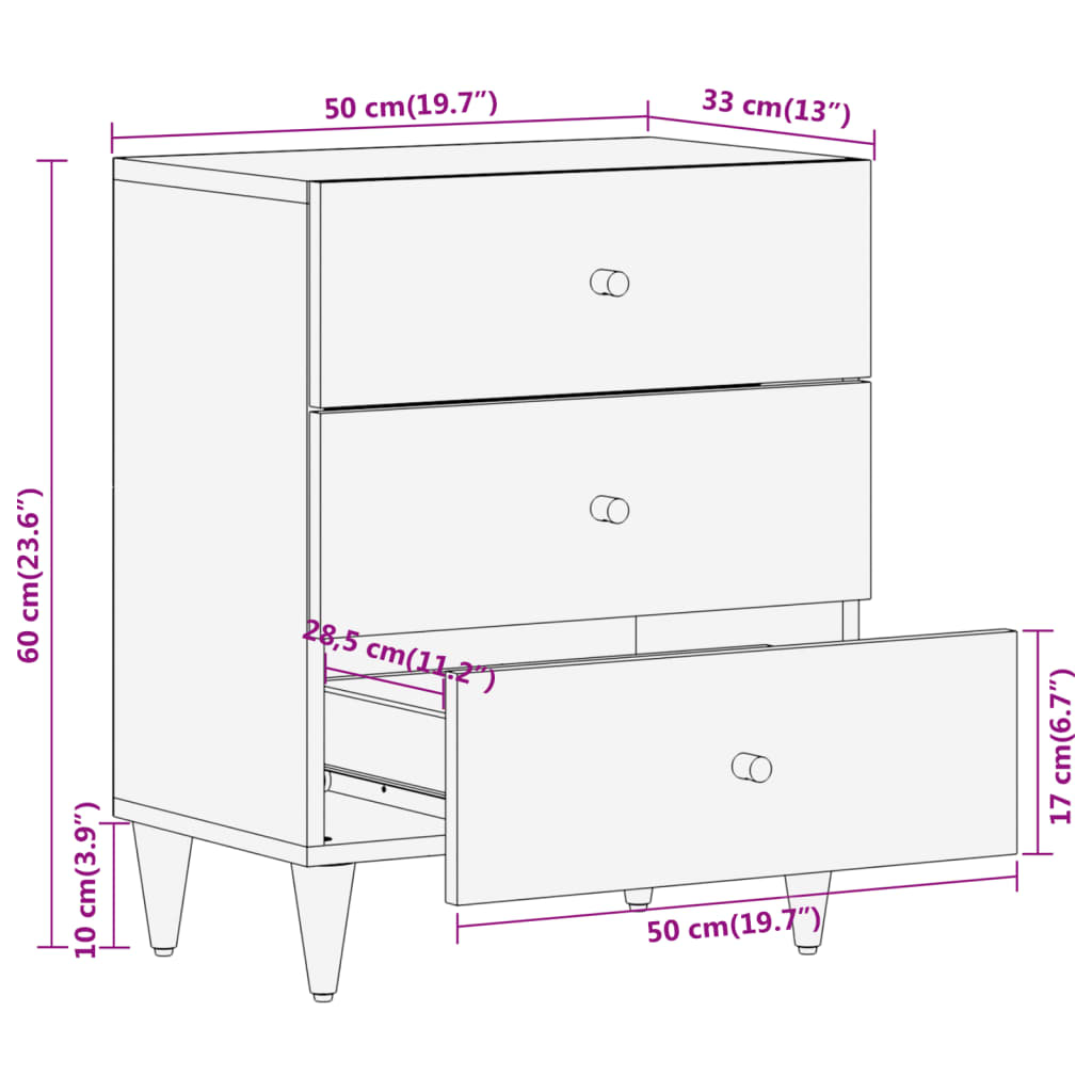 Comodino 50x33x60 cm in Legno Massello di Mango 358257